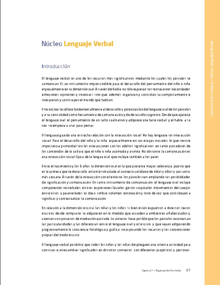 Núcleo: Lenguaje verbal Núcleo: Lenguaje verbal