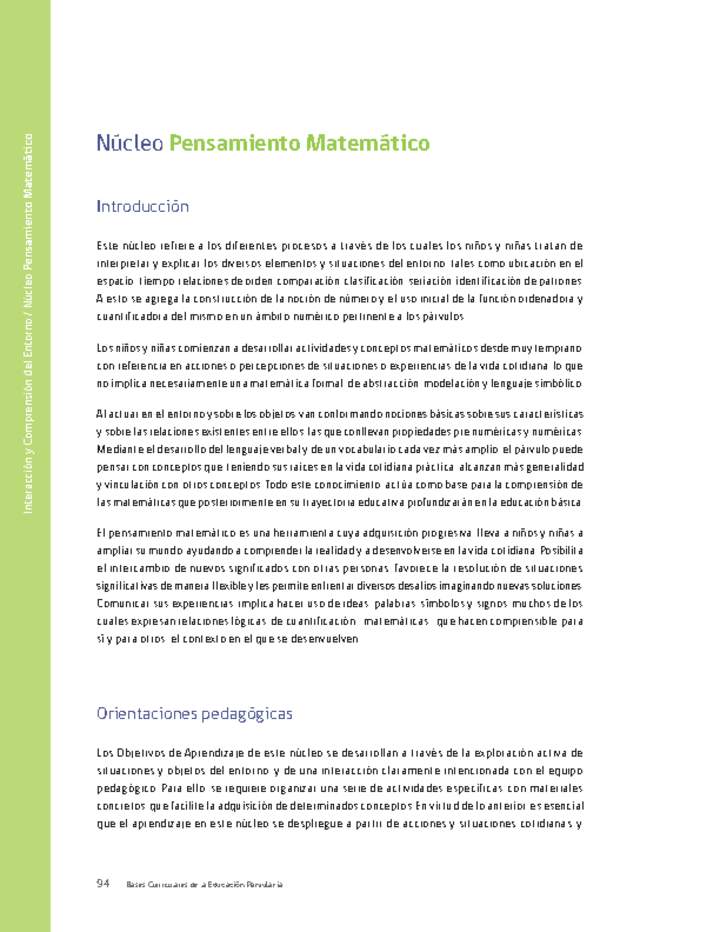 Núcleo: Pensamiento matemático Núcleo: Pensamiento matemático