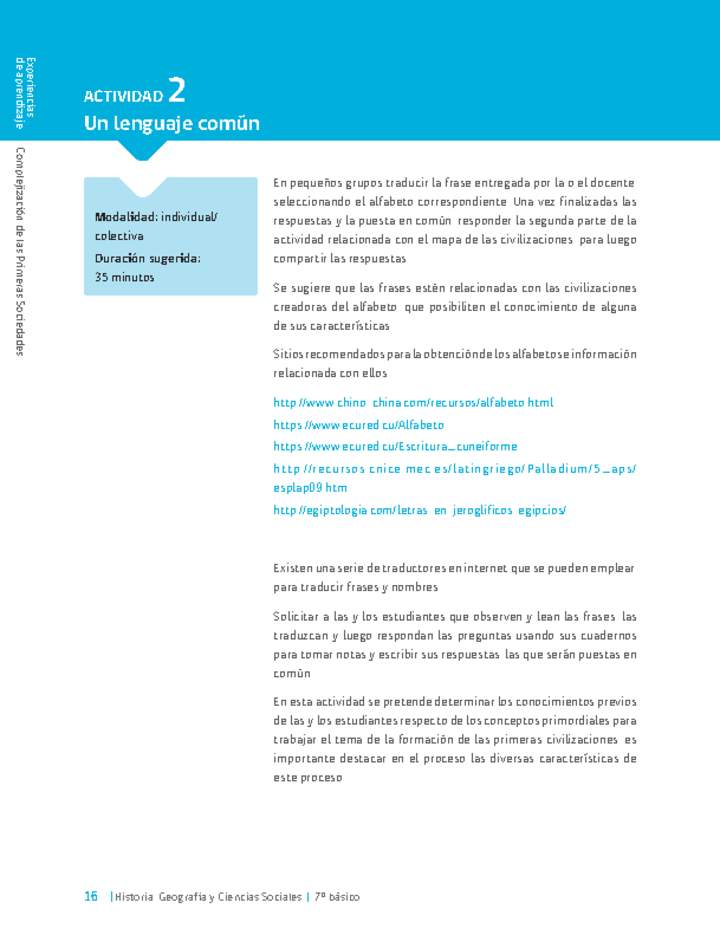 Sugerencia para el profesor: Actividad 2. Un lenguaje común Sugerencia para el profesor: Actividad 2. Un lenguaje común