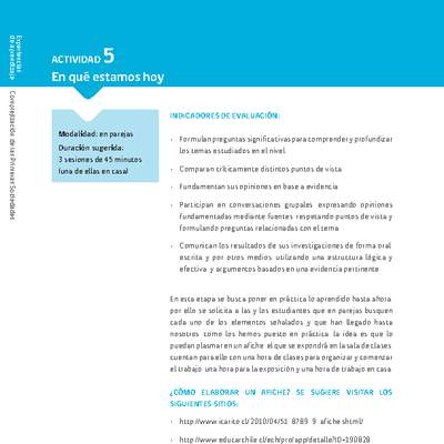 Sugerencia para el profesor: Actividad 5: En qué estamos hoy