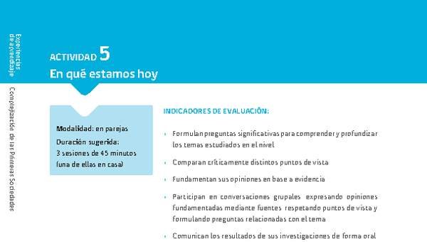 Sugerencia para el profesor: Actividad 5: En qué estamos hoy Sugerencia para el profesor: Actividad 5: En qué estamos hoy