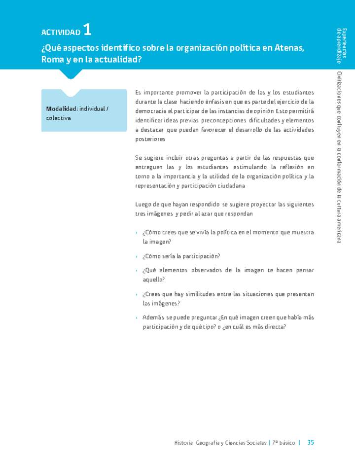 Sugerencia para el profesor: Actividad 1: ¿Qué aspectos identifico sobre la organización política en Atenas, Roma y en la actualidad? Sugerencia para el profesor: Actividad 1: ¿Qué aspectos identifico sobre la organización política en Atenas, Roma y en la actualidad?