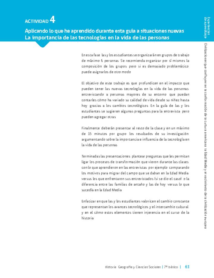 Sugerencia para el profesor: Actividad 4: La importancia de las tecnologías en la vida de las personas Sugerencia para el profesor: Actividad 4: La importancia de las tecnologías en la vida de las personas