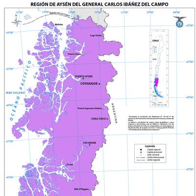 Mapa región de Aysén del General Carlos Ibáñez del Campo (color) Mapa región de Aysén del General Carlos Ibáñez del Campo (color)