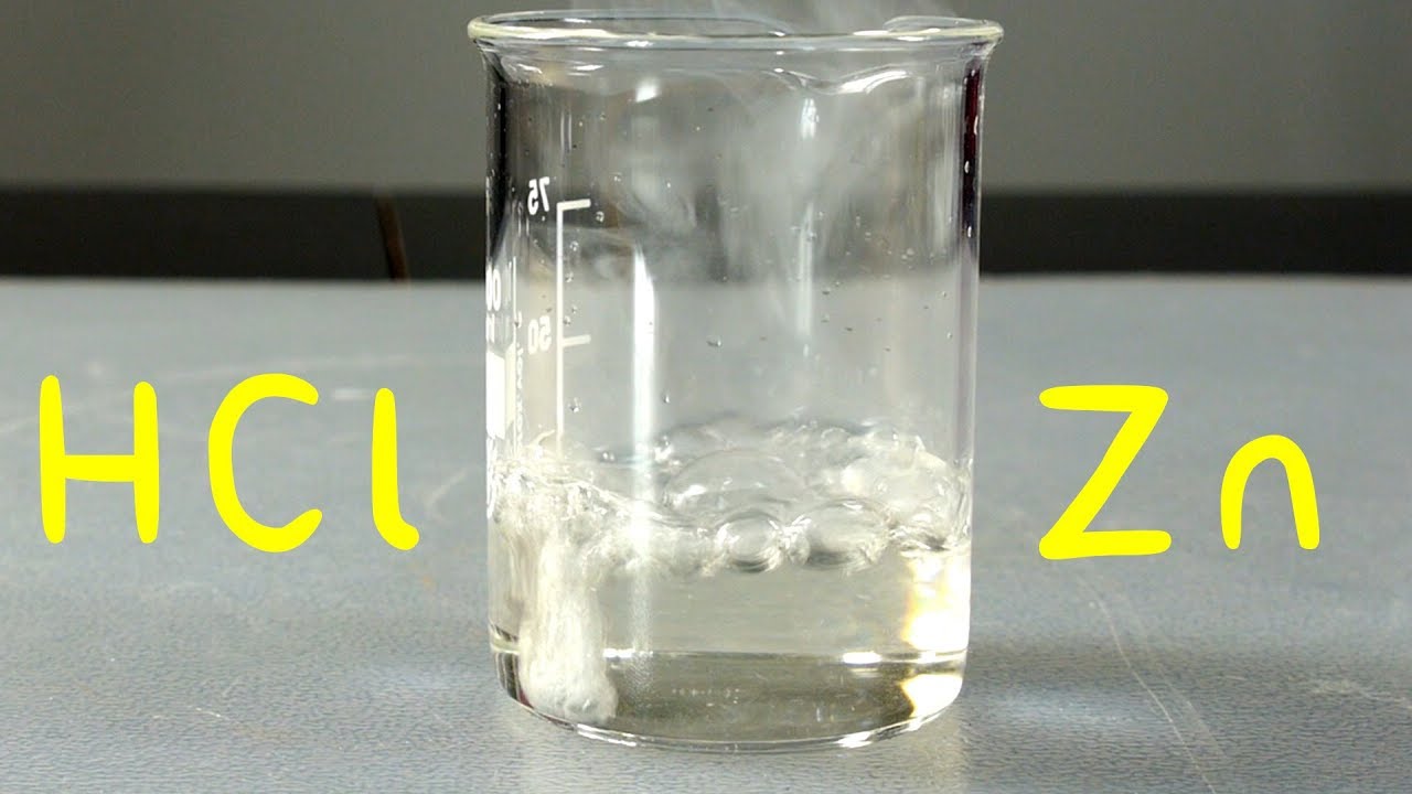 Reacción del Zinc con el Ácido Clorhídrico. Reacción Química Redox, de Desplazamiento y Exotérmica. Reacción del Zinc con el Ácido Clorhídrico. Reacción Química Redox, de Desplazamiento y Exotérmica.