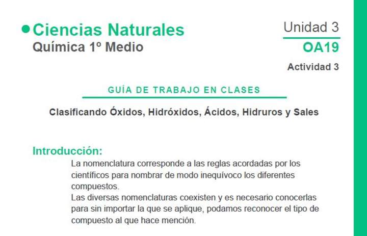 Clasificando Óxidos, Hidróxidos, Ácidos, Hidruros y Sales Clasificando Óxidos, Hidróxidos, Ácidos, Hidruros y Sales