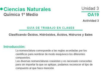 Clasificando Óxidos, Hidróxidos, Ácidos, Hidruros y Sales Clasificando Óxidos, Hidróxidos, Ácidos, Hidruros y Sales