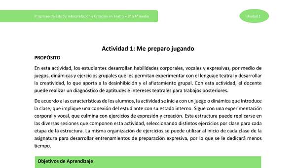 Actividad 1: Me preparo jugando Actividad 1: Me preparo jugando