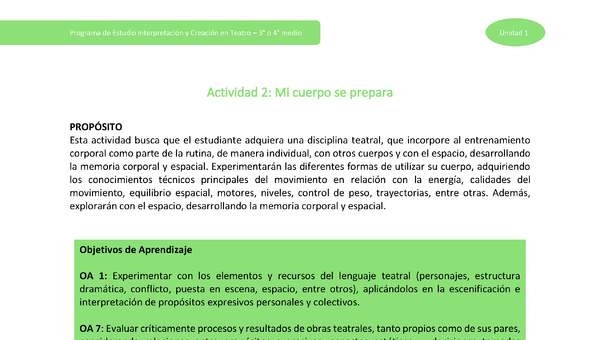 Actividad 2: Mi cuerpo se prepara Actividad 2: Mi cuerpo se prepara