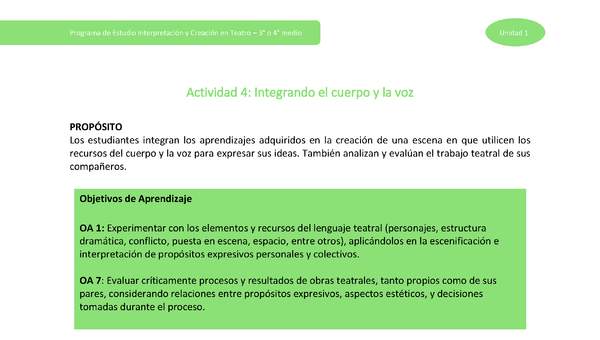 Actividad 4: Integrando el cuerpo y la voz Actividad 4: Integrando el cuerpo y la voz