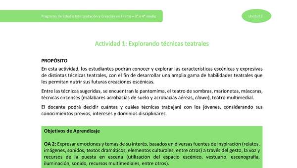 Actividad 1: Explorando técnicas teatrales Actividad 1: Explorando técnicas teatrales