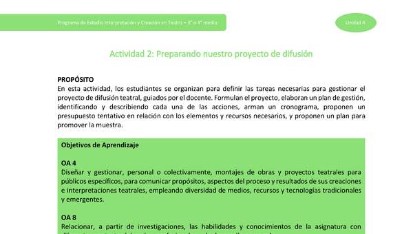 Actividad 2: Preparando nuestro proyecto teatral Actividad 2: Preparando nuestro proyecto teatral