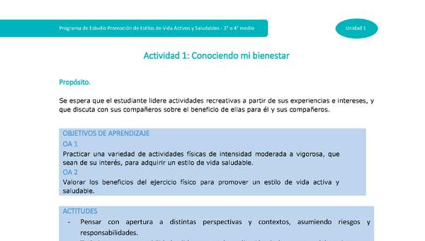 Actividad 1: Conociendo mi bienestar Actividad 1: Conociendo mi bienestar