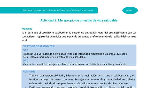 Actividad 2: Me apropio de un estilo de vida saludable Actividad 2: Me apropio de un estilo de vida saludable