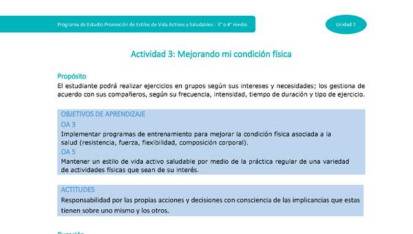 Actividad 3: Mejorando mi condición física Actividad 3: Mejorando mi condición física