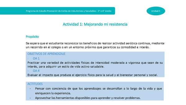 Actividad 1: Mejorando mi resistencia Actividad 1: Mejorando mi resistencia
