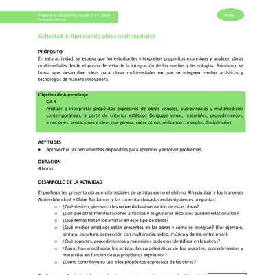Actividad 3: Apreciando obras multimediales Actividad 3: Apreciando obras multimediales
