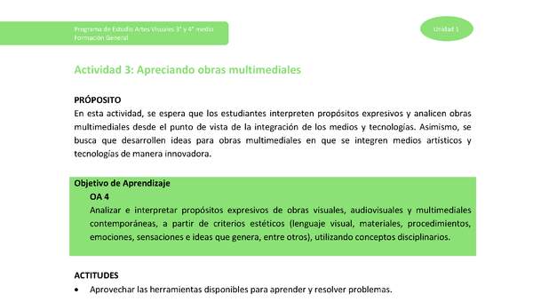 Actividad 3: Apreciando obras multimediales Actividad 3: Apreciando obras multimediales
