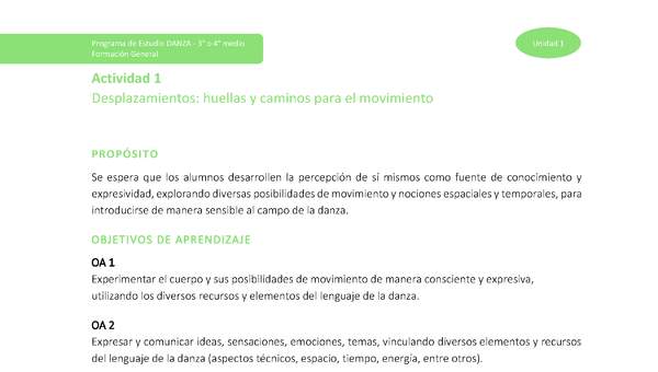 Actividad 1: Desplazamientos: huellas y caminos para el movimiento Actividad 1: Desplazamientos: huellas y caminos para el movimiento