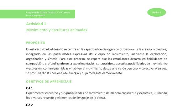 Actividad 1: Movimiento y esculturas animadas Actividad 1: Movimiento y esculturas animadas