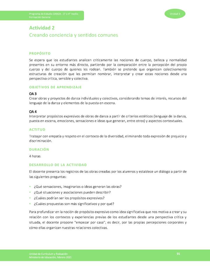 Actividad 2: Creando consciencia y sentidos comunes Actividad 2: Creando consciencia y sentidos comunes