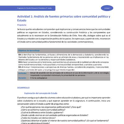 Actividad 1: Análisis de fuentes primarias sobre comunidad política y Estado Actividad 1: Análisis de fuentes primarias sobre comunidad política y Estado