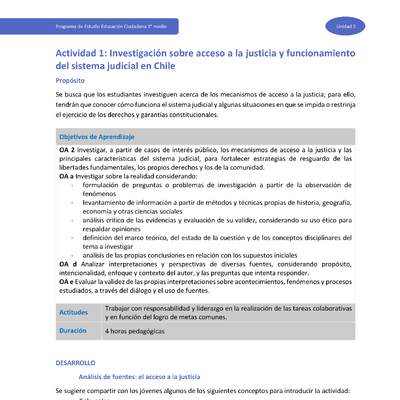 Actividad 1: Investigación sobre acceso a la justicia y funcionamiento del sistema judicial en Chile Actividad 1: Investigación sobre acceso a la justicia y funcionamiento del sistema judicial en Chile