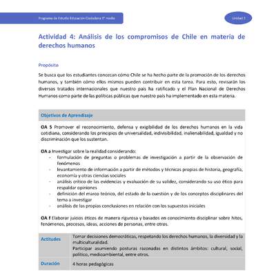 Actividad 4: Análisis de los compromisos de Chile en materia de derechos humanos Actividad 4: Análisis de los compromisos de Chile en materia de derechos humanos