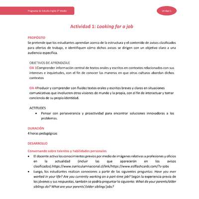 Actividad 1: Looking for a job Actividad 1: Looking for a job