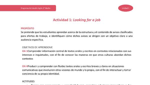 Actividad 1: Looking for a job Actividad 1: Looking for a job
