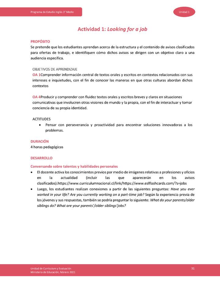 Actividad 1: Looking for a job Actividad 1: Looking for a job