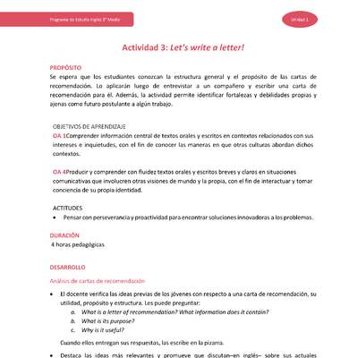 Actividad 3: Let's write a letter! Actividad 3: Let's write a letter!