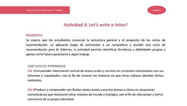 Actividad 3: Let's write a letter! Actividad 3: Let's write a letter!