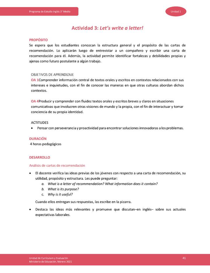 Actividad 3: Let's write a letter! Actividad 3: Let's write a letter!