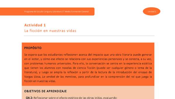 Actividad 1: La ficción en nuestras vidas Actividad 1: La ficción en nuestras vidas