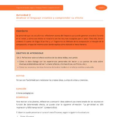 Actividad 2: Analizar el lenguaje creativo y comprender su efecto Actividad 2: Analizar el lenguaje creativo y comprender su efecto