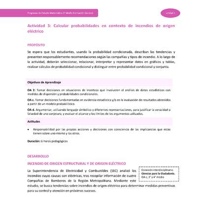 Actividad 3: Calcular probabilidades en contexto de incendios de origen eléctrico Actividad 3: Calcular probabilidades en contexto de incendios de origen eléctrico