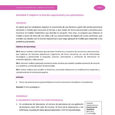 Actividad 1: Explorar la función exponencial y sus aplicaciones Actividad 1: Explorar la función exponencial y sus aplicaciones