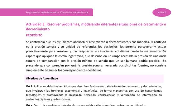 Actividad 3: Resolver problemas modelando diferentes situaciones de crecimiento o decrecimiento Actividad 3: Resolver problemas modelando diferentes situaciones de crecimiento o decrecimiento