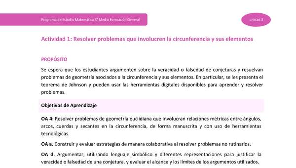 Actividad 1: Resolver problemas que involucre circunferencia y sus elementos Actividad 1: Resolver problemas que involucre circunferencia y sus elementos