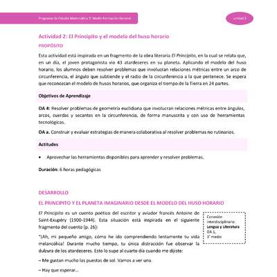 Actividad 2: El Principito y el modelo del uso horario Actividad 2: El Principito y el modelo del uso horario
