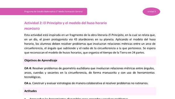 Actividad 2: El Principito y el modelo del uso horario Actividad 2: El Principito y el modelo del uso horario