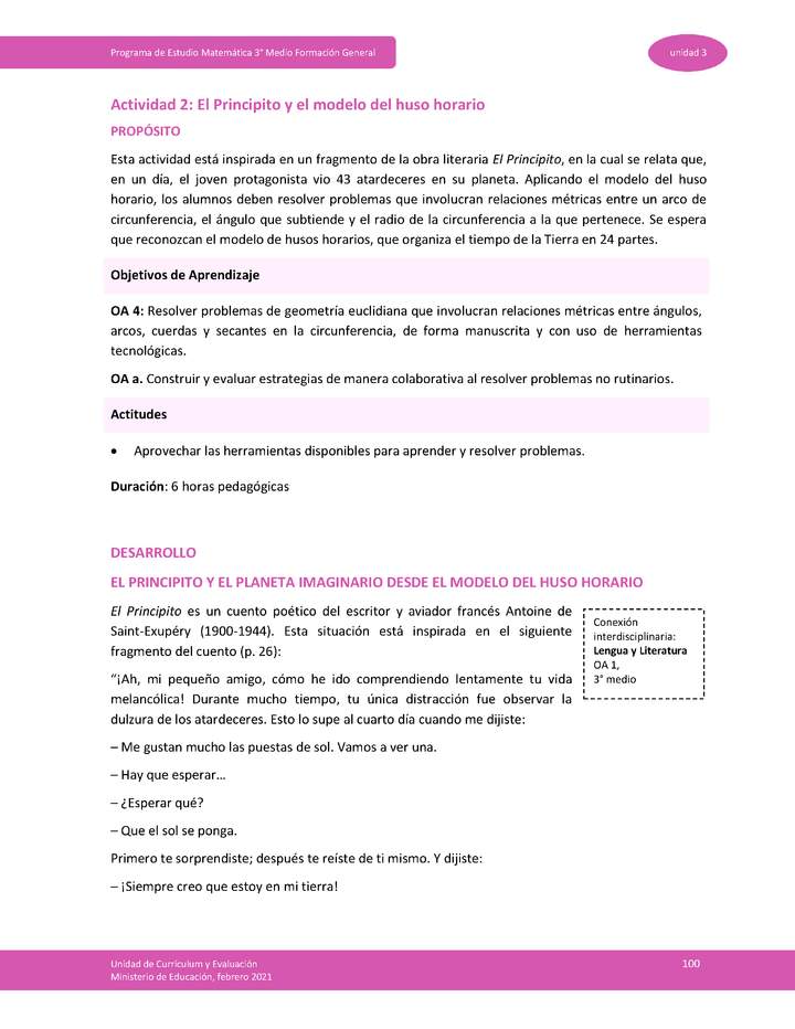Actividad 2: El Principito y el modelo del uso horario Actividad 2: El Principito y el modelo del uso horario