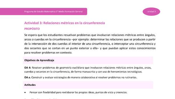 Actividad 3: Relaciones métricas en la circunferencia Actividad 3: Relaciones métricas en la circunferencia
