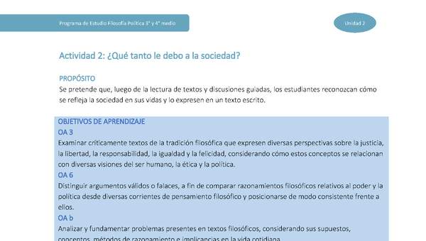 Actividad 2: ¿Qué tanto le debo a la sociedad? Actividad 2: ¿Qué tanto le debo a la sociedad?