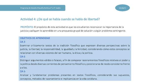 Actividad 4: ¿De qué se habla cuando se habla de libertad? Actividad 4: ¿De qué se habla cuando se habla de libertad?
