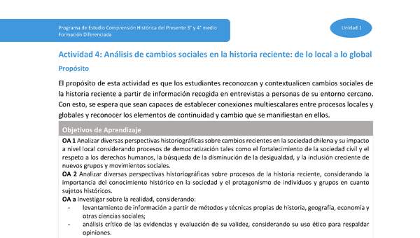 Actividad 4: Análisis de cambios sociales en la historia reciente: desde lo local a lo global Actividad 4: Análisis de cambios sociales en la historia reciente: desde lo local a lo global