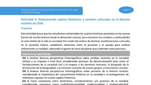 Actividad 2: Relacionando sujetos históricos y cambios culturales en la historia reciente de Chile Actividad 2: Relacionando sujetos históricos y cambios culturales en la historia reciente de Chile