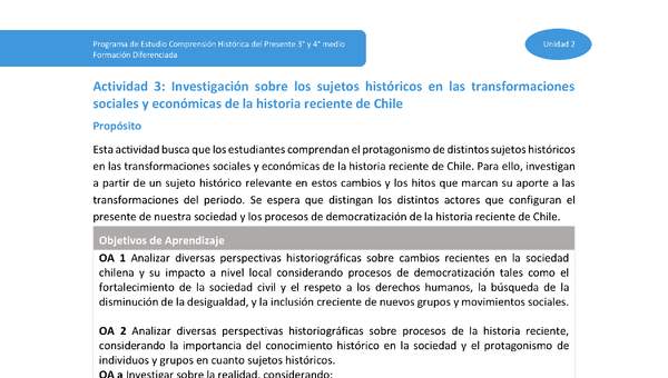 Actividad 3: Investigación sobre los sujetos históricos en las transformaciones sociales y económicas de la historia reciente de Chile Actividad 3: Investigación sobre los sujetos históricos en las transformaciones sociales y económicas de la historia reciente de Chile