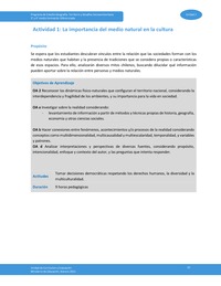 Actividad 1: La importancia del medio natural en la cultura Actividad 1: La importancia del medio natural en la cultura
